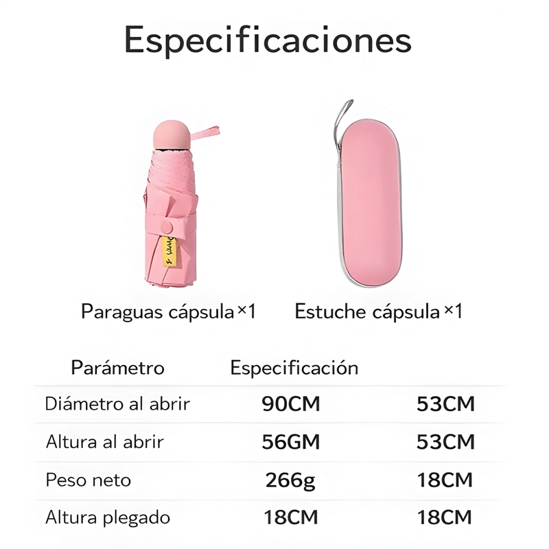 PARAGUAS PLEGABLE CAPSULA 8 VARILLAS UV RESISTENTE LIGERO - 3