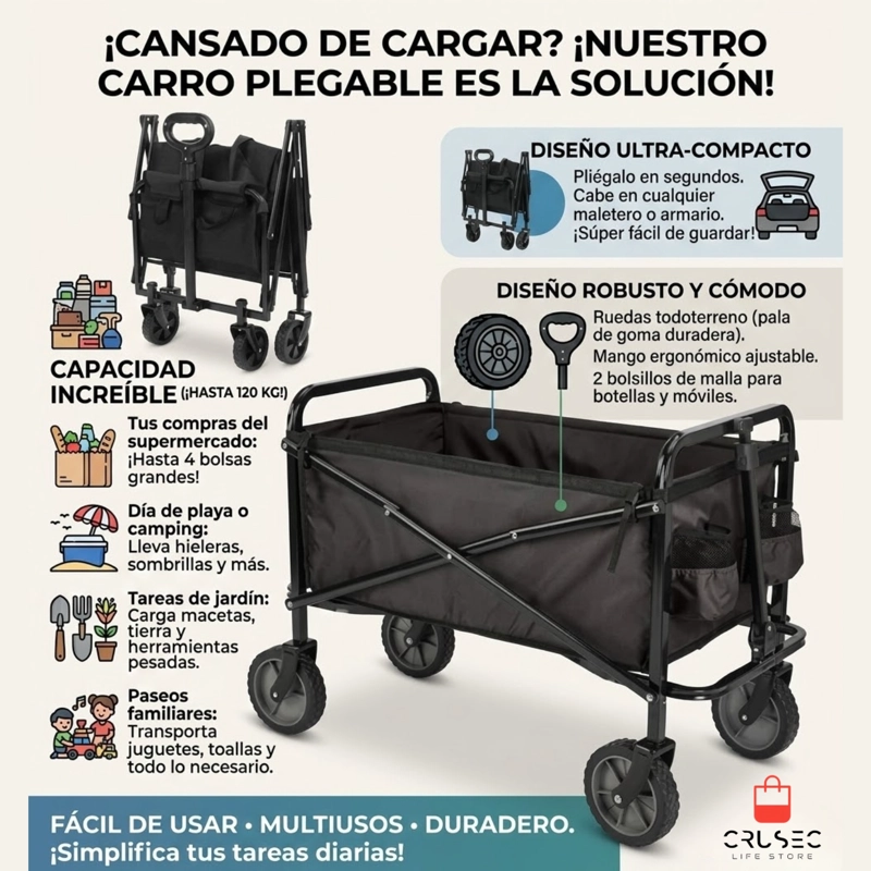 CARRO DE CARGA PLEGABLE TODO TERRENO PARA CAMPING Y PLAYA - 4