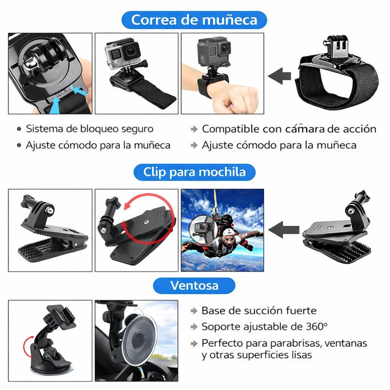 KIT 84 EN 1 ACCESORIOS PARA CAMARAS DEPORTIVAS CON MALETA - 4