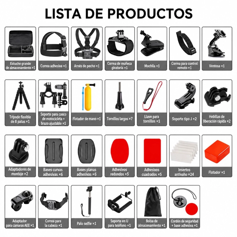 KIT 84 EN 1 ACCESORIOS PARA CAMARAS DEPORTIVAS CON MALETA - 8