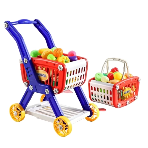 CARRITO DE SUPERMERCADO 2 EN 1 CON ALIMENTOS DE JUGUETE - 1