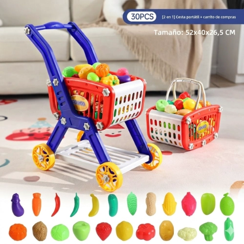 CARRITO DE SUPERMERCADO 2 EN 1 CON ALIMENTOS DE JUGUETE - 2