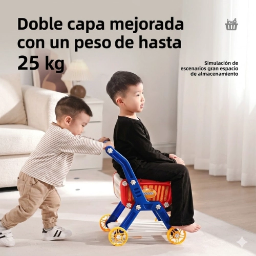 CARRITO DE SUPERMERCADO 2 EN 1 CON ALIMENTOS DE JUGUETE - 4