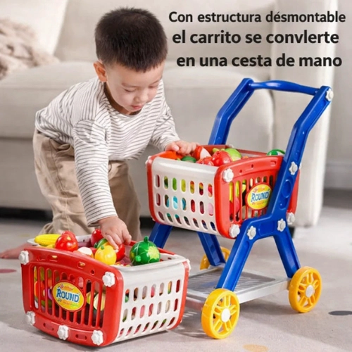 CARRITO DE SUPERMERCADO 2 EN 1 CON ALIMENTOS DE JUGUETE - 5
