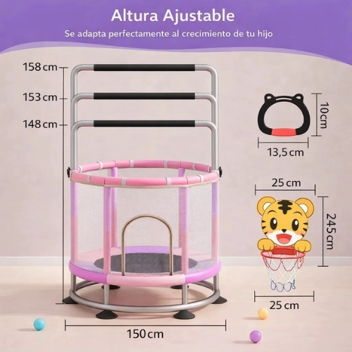 TRAMPOLIN PARA NIÑOS Y ADULTOS CON RED DE SEGURIDAD GIMNASIA - 3