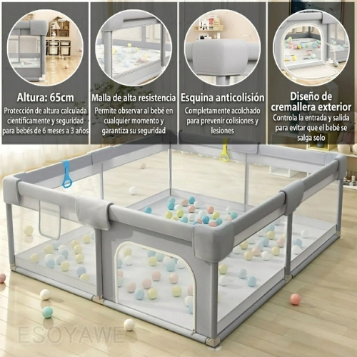 CORRAL PARA BEBE S CON PELOTAS VALLA DE SEGURIDAD 66cmx200cm - 4