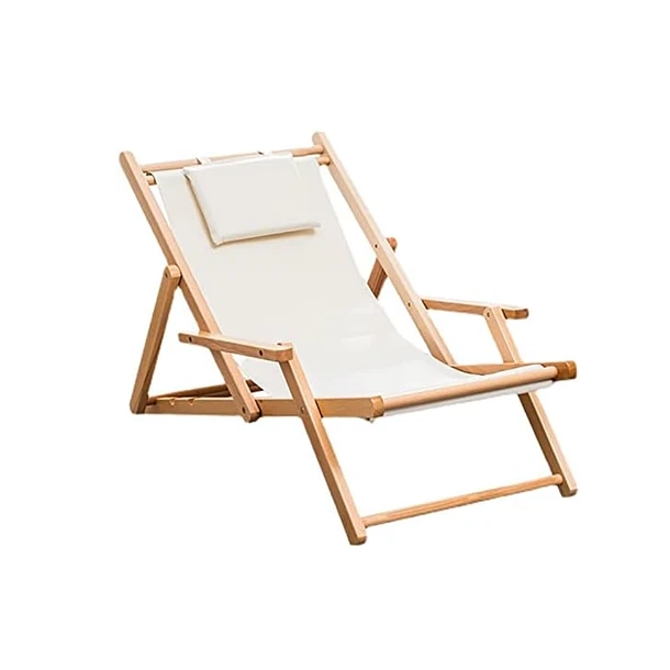 SILLA DE PLAYA REPOSERA PLEGABLE DE LONA Y MADERA EXTERIORES - 1