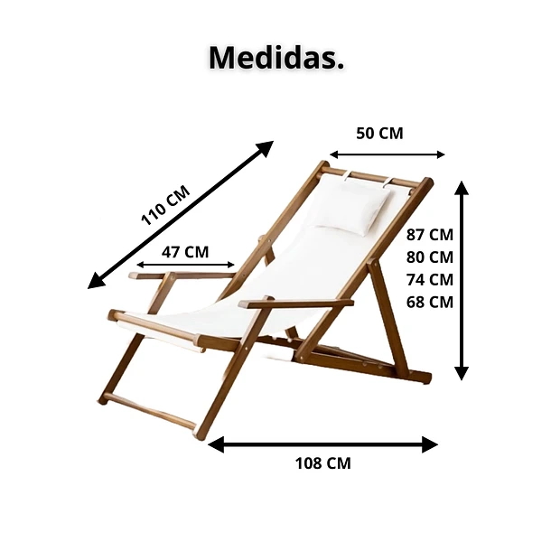 SILLA DE PLAYA REPOSERA PLEGABLE DE LONA Y MADERA EXTERIORES - 2