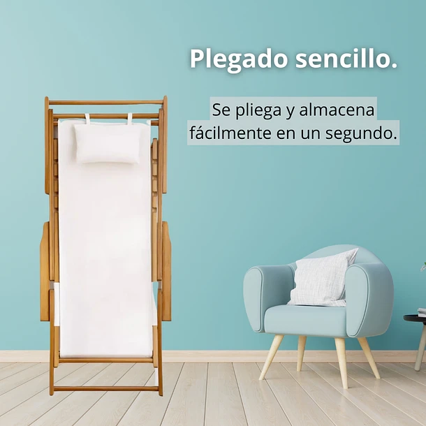 SILLA DE PLAYA REPOSERA PLEGABLE DE LONA Y MADERA EXTERIORES - 4