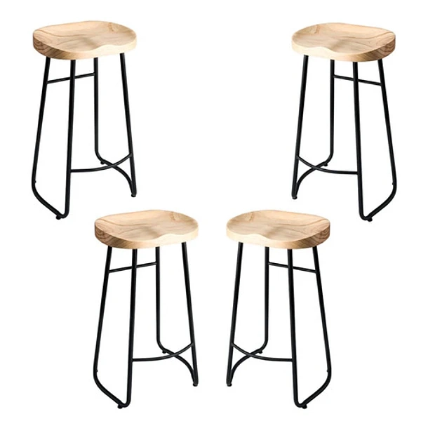 PACK 4 SILLAS DE BAR METALICA 75 CM CON ASIENTO MADERA - 1