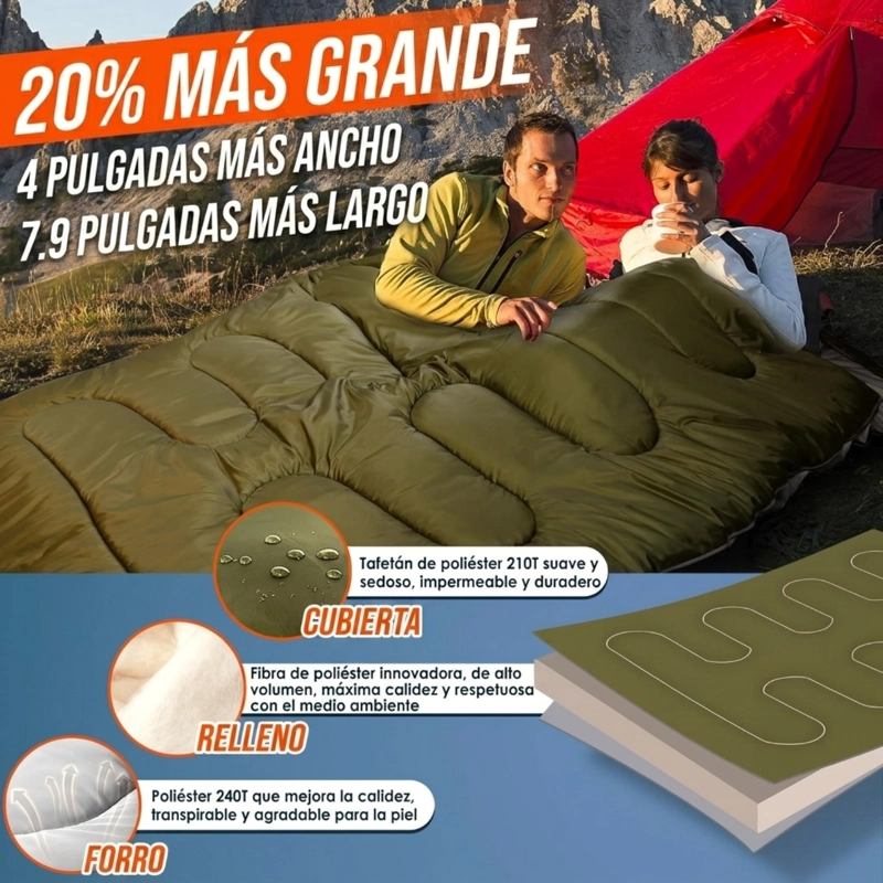 BOLSA DORMIR LIGERA PARA ADULTOS CALIDA Y COMPACTA CAMPING - 4