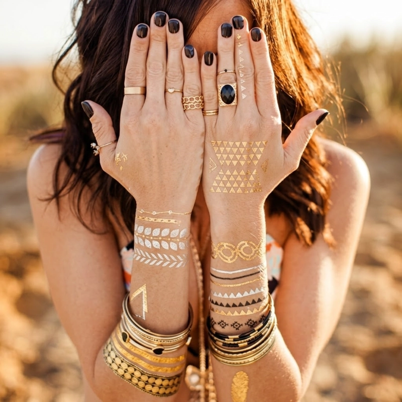 Pack 10 TATUAJES TEMPORALES METALIZADOS BOHO TEMPORALES AL AGUA - 8