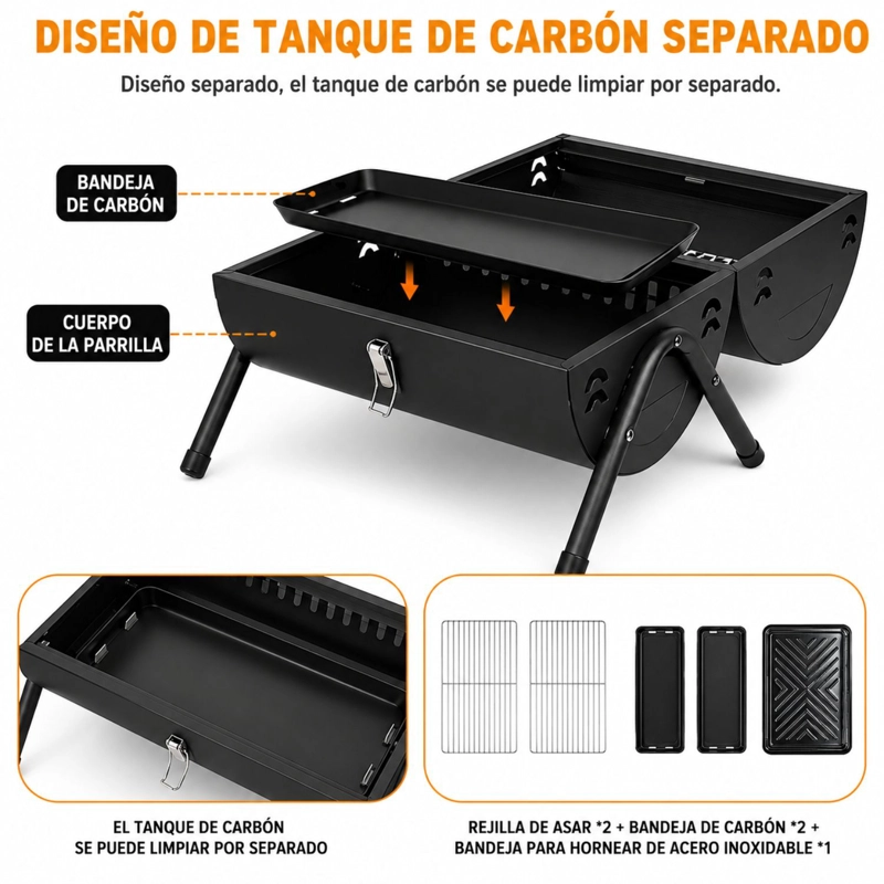 PARRILLA CARBON DE MESA 2 EN 1 CON PLANCHA PARA HORNEAR - 5
