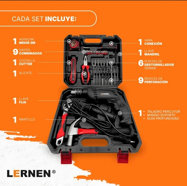 Taladro Percutor Eléctrico 13mm LERNEN + Accesorios - 4