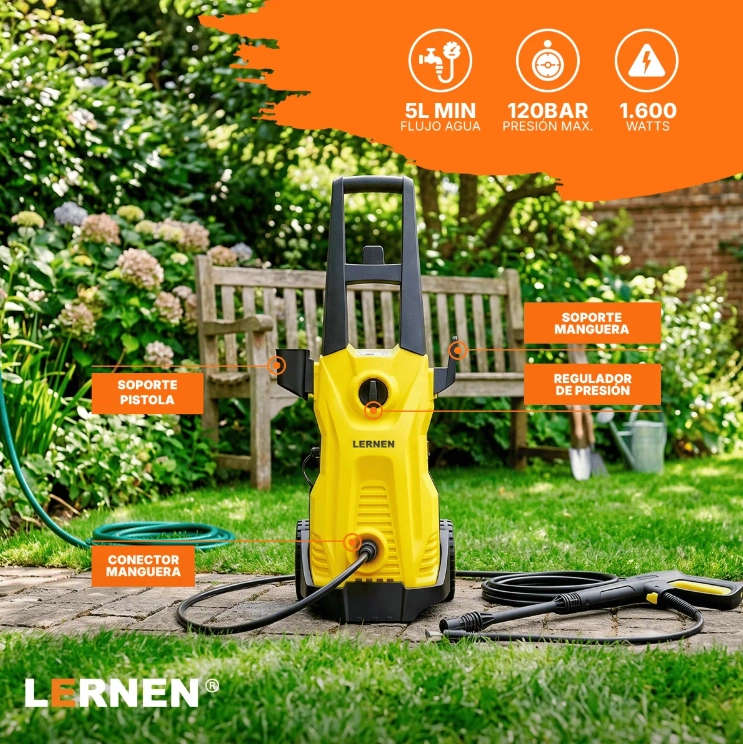 HIDROLAVADORA LERNEN HLP-1600 1600 W CON JABONERA ESPUMADOR 120BAR 5.5 L MIN - 2