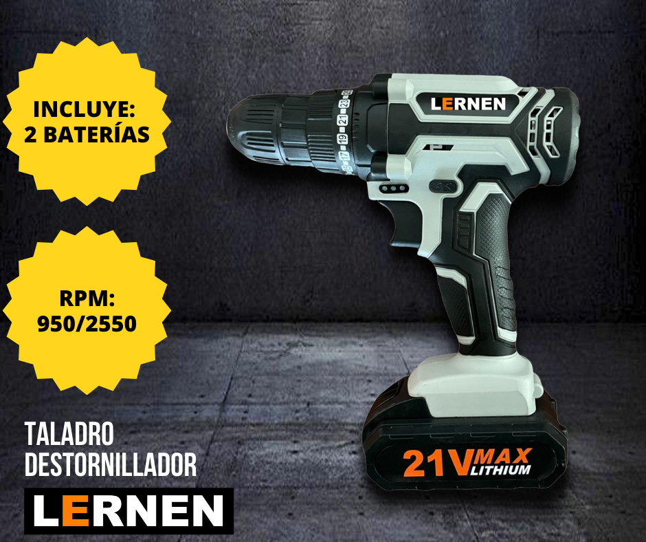 TALADRO DESATORNILLADOR LERNEN TI2B INALÁMBRICO 2 BATERIAS + SET BROCAS - 3