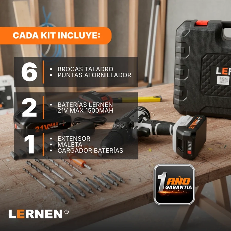 KIT LERNEN TI2BAT TALADRO DESTORNILLADOR INALAMBRICO 21 V 2 BATERIAS - 3