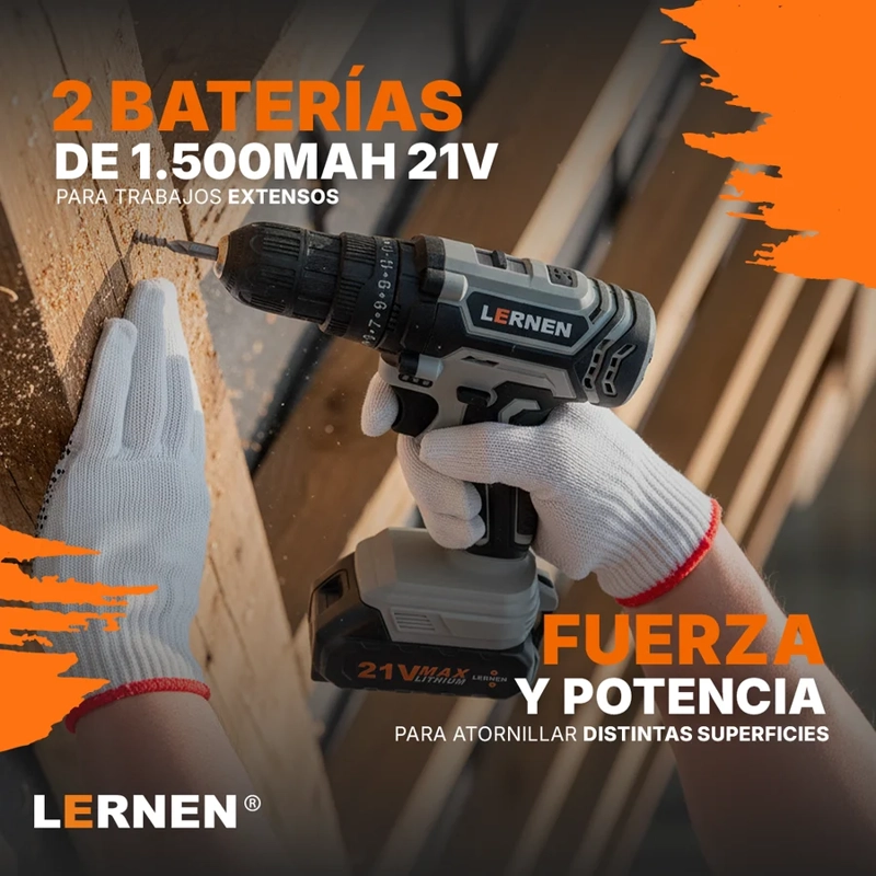 KIT LERNEN TI2BAT TALADRO DESTORNILLADOR INALAMBRICO 21 V 2 BATERIAS - 4