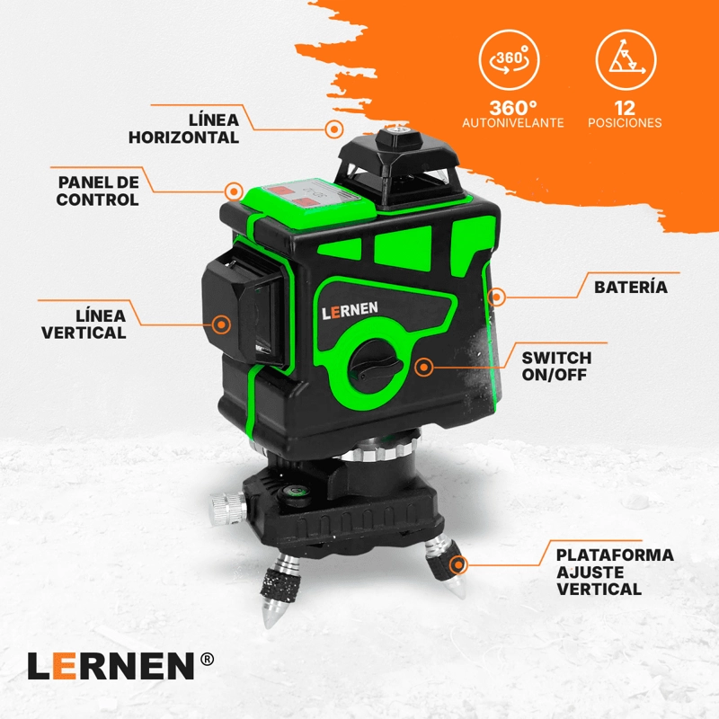 NIVEL LASER 12 LINEAS MALETIN TRIPODE Y DOS BATERIAS - 3