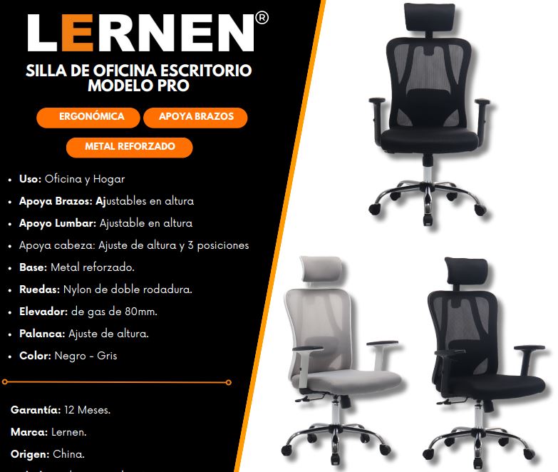 SILLA OFICINA LERNEN SOERME-PRO NEGRO EJECUTIVA CON APOYA BRAZOS AJUSTABLES - 2