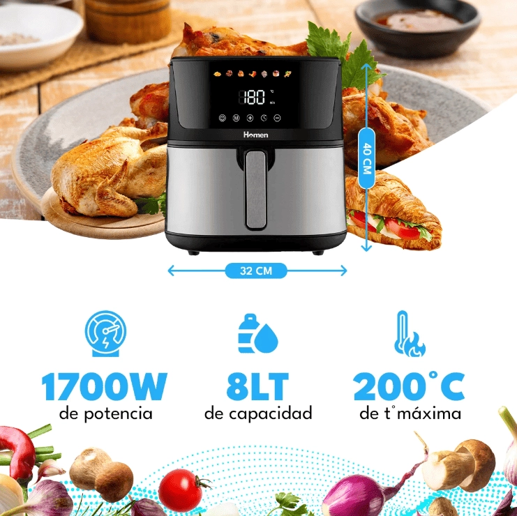 FREIDORA DE AIRE 8 LITROS 1.700W HOMEN CON PANEL TOUCH - 2