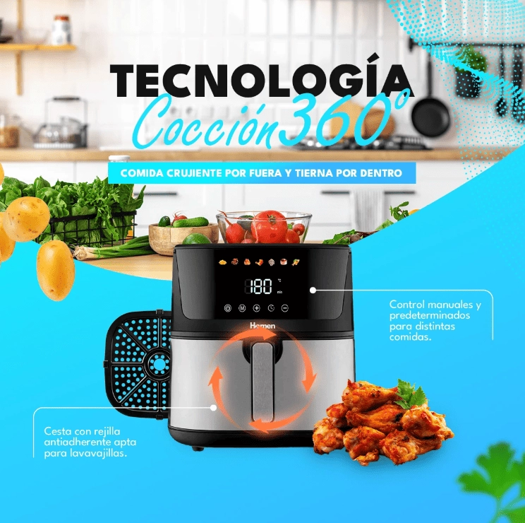 FREIDORA DE AIRE 8 LITROS 1.700W HOMEN CON PANEL TOUCH - 4