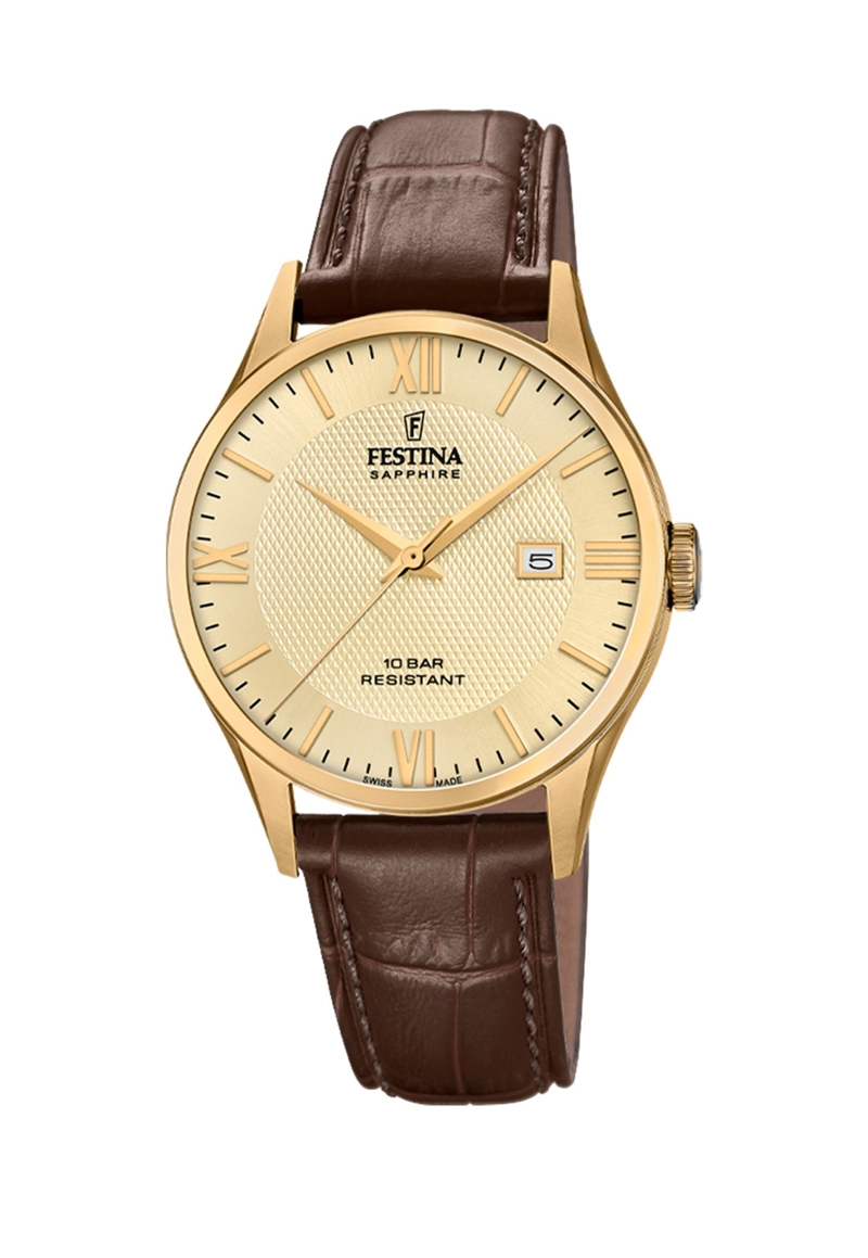 RELOJ F20010/5 FESTINA SWISS DORADO HOMBRE CORREA CLASICO - 1