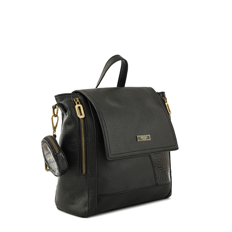 MOCHILA CON TAPA SIRA MEDIANA NEGRO - 2