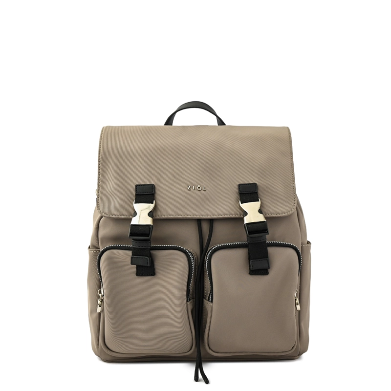 MOCHILA CON TAPA ODELIA MEDIANA BEIGE OSCURO - 1