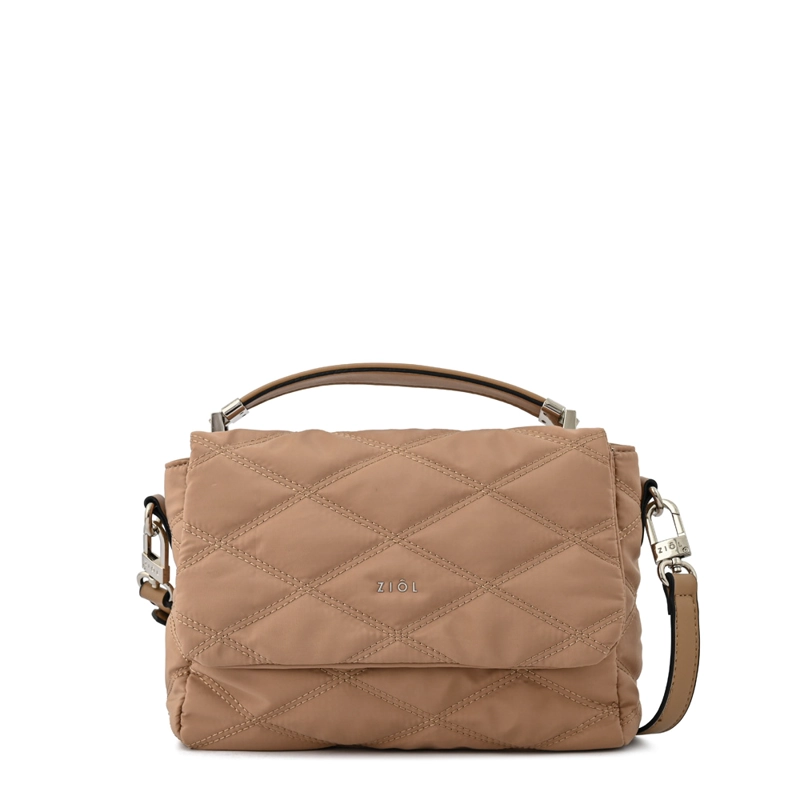 CARTERA BANDOLERA CON TAPA ELVIRA PEQUEÑA BEIGE OSCURO - 1