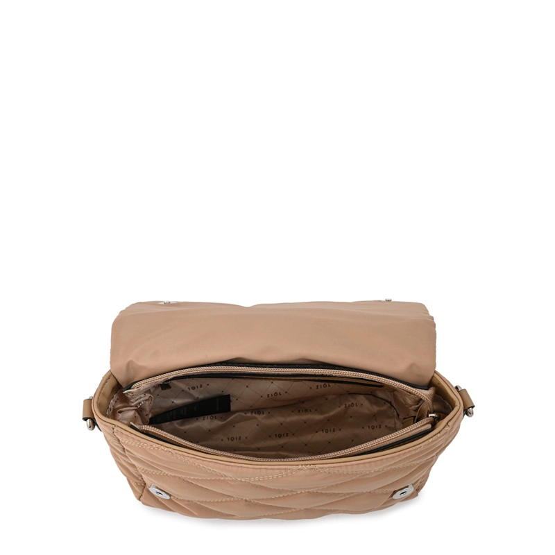 CARTERA BANDOLERA CON TAPA ELVIRA PEQUEÑA BEIGE OSCURO - 4