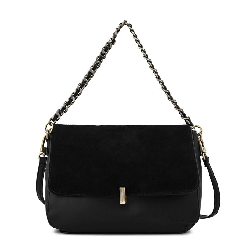 CARTERA BANDOLERA CON TAPA DORIS MEDIANA NEGRO ESPECIAL - 1