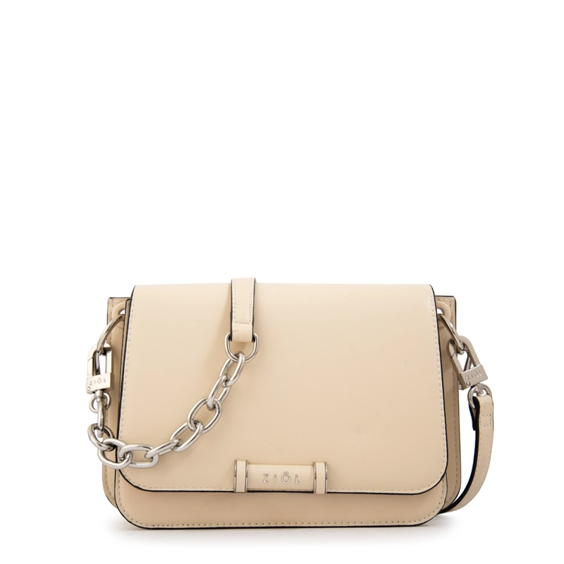 CARTERA BANDOLERA CON TAPA KARINA MEDIANA BLANCO CRUDO - 1