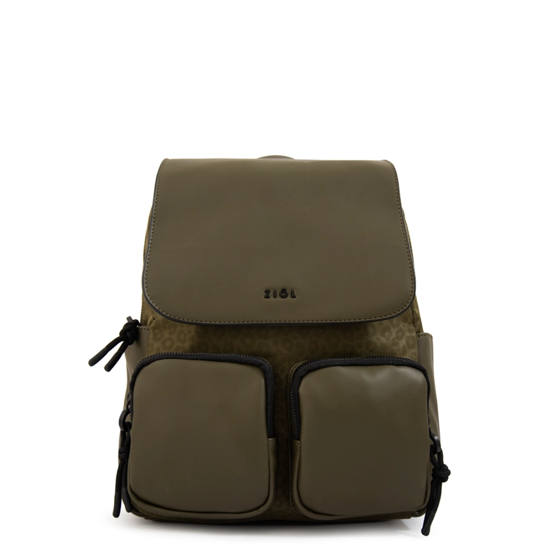 MOCHILA CON TAPA SELINA MEDIANA VERDE OLIVA - 1