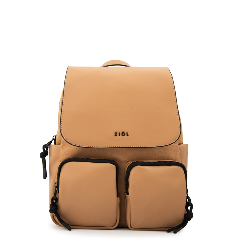 MOCHILA CON TAPA SELINA MEDIANA BEIGE - 1