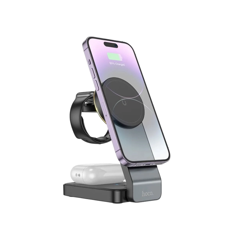 HOCO ESTACION DE CARGA INALAMBRICA 3 EN 1 HOCO CQ3 MAGNE TICA PLEGABLE 15W COMPATIBLE CON MAGSAFE