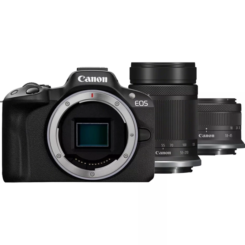 CAMARA MIRRORLESS CANON EOS R50 KIT RF-S 18-45MM + 55-210MM 24.2MP 4K NEGRO