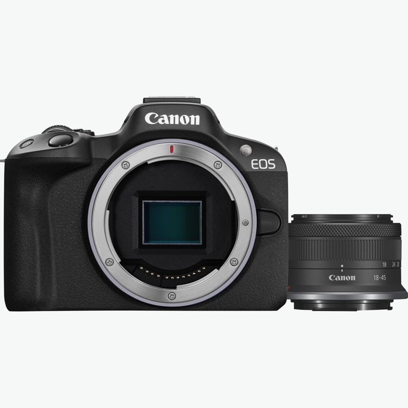CAMARA MIRRORLESS CANON EOS R50 24.2 MP + LENTE RF-S 18-45 MM NEGRO