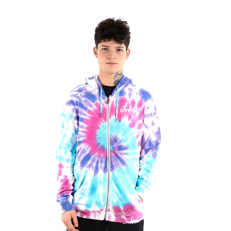 POLERON FULL ZIPPER CON CAPUCHA LILA TURQUESA TIE DYE SPITFIRE HOMBRE STREET CULTURE SEASON S