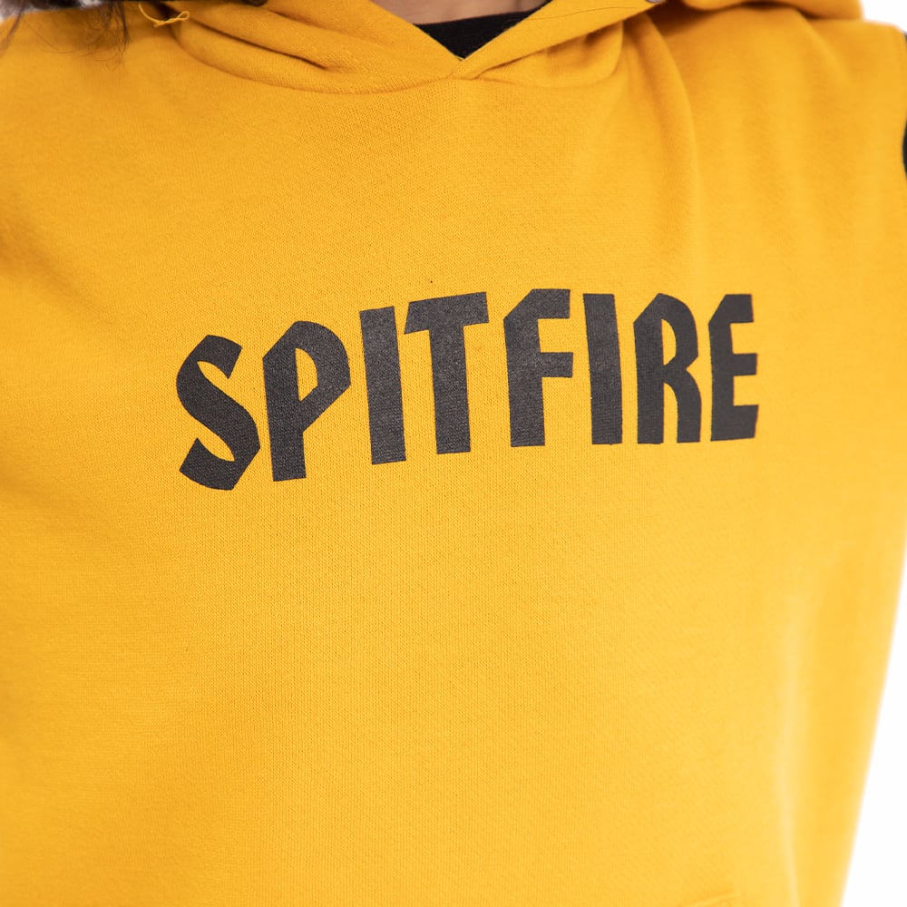 POLERÓN ALGODÓN NIÑO SPITFIRE AMARILLO CANGURO CON CAPUCHA 360° CON NEGRO - 3