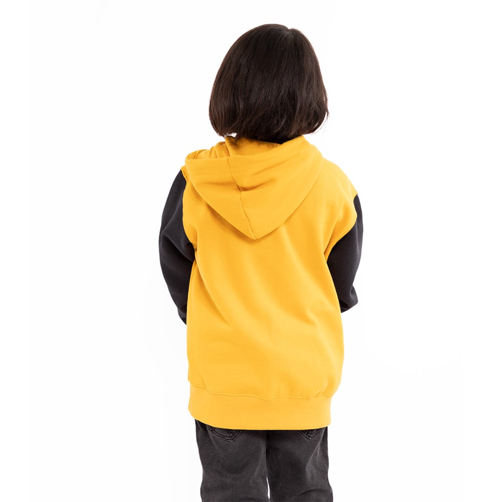 POLERÓN ALGODÓN NIÑO SPITFIRE AMARILLO CANGURO CON CAPUCHA 360° CON NEGRO - 5