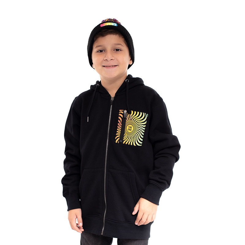 POLERON CON CIERRE Y CAPUCHA DE NIÑO SPITFIRE TRIPPY SWIRL NEGRO - 4