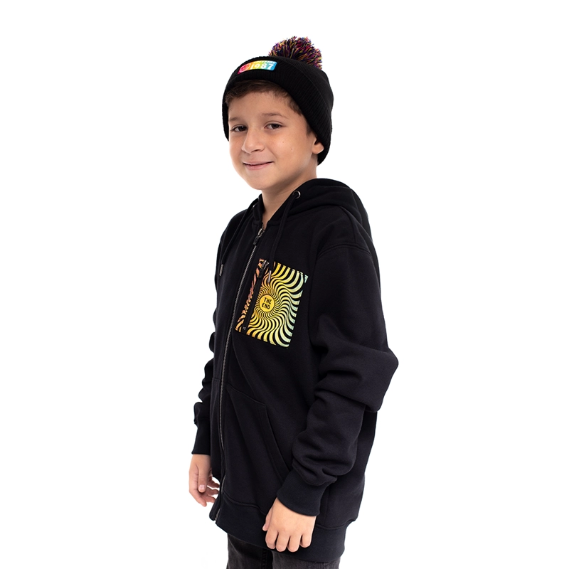 POLERON CON CIERRE Y CAPUCHA DE NIÑO SPITFIRE TRIPPY SWIRL NEGRO - 6