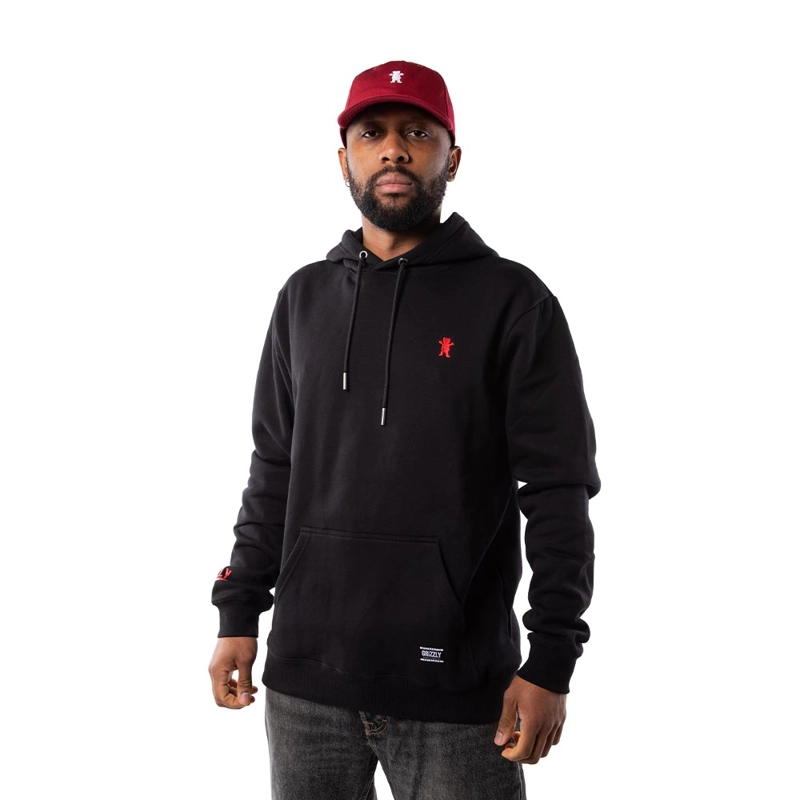 POLERON HOMBRE GRIZZLY GRIPTAPE EMBROIDERED OG BEAR NEGRO ROJO - 3