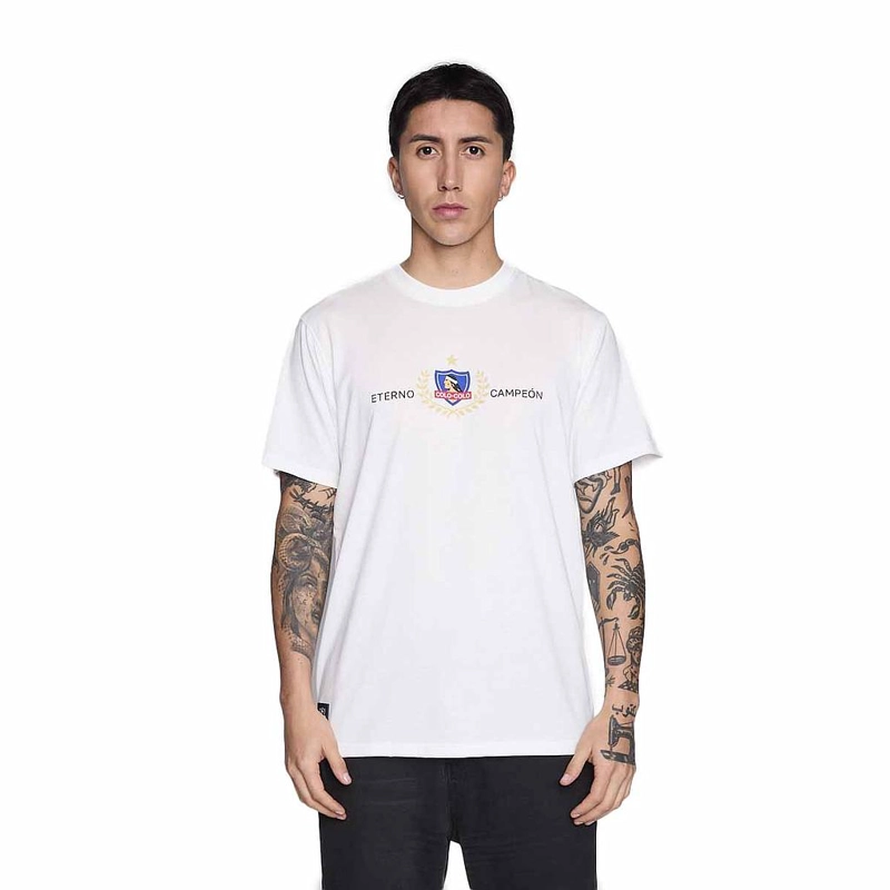 POLERA COLO COLO URBANO HOMBRE ETERNO CAMPEON BLANCO - 1