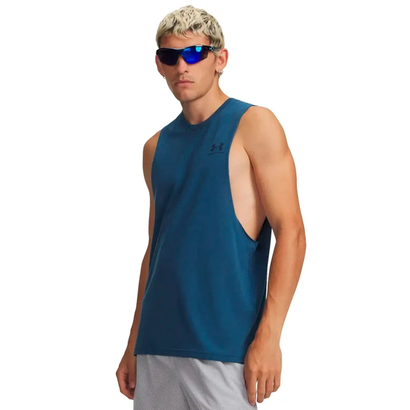 POLERA SIN MANGA LIFESTYLE HOMBRE UNDER ARMOUR AZUL - 3
