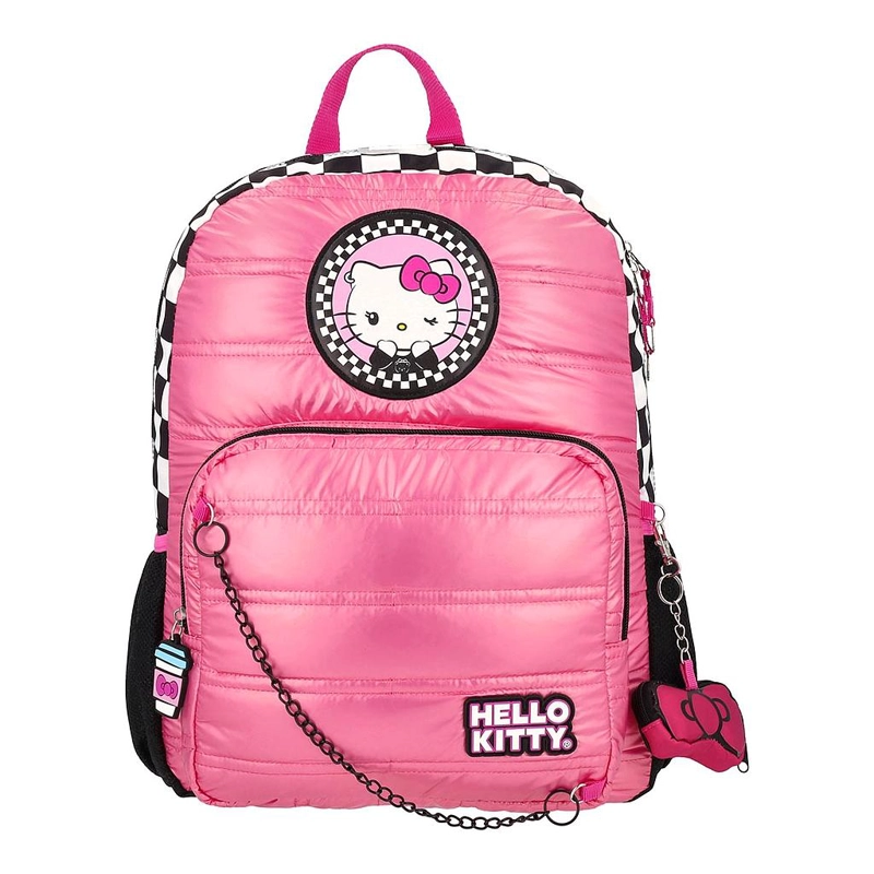 MOCHILA HELLO KITTY JUVENIL WHITE DOTS ROSA 17L - 1
