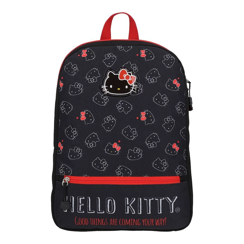 MOCHILA HELLO KITTY JUVENIL NEGRO ROJO 17L - 1