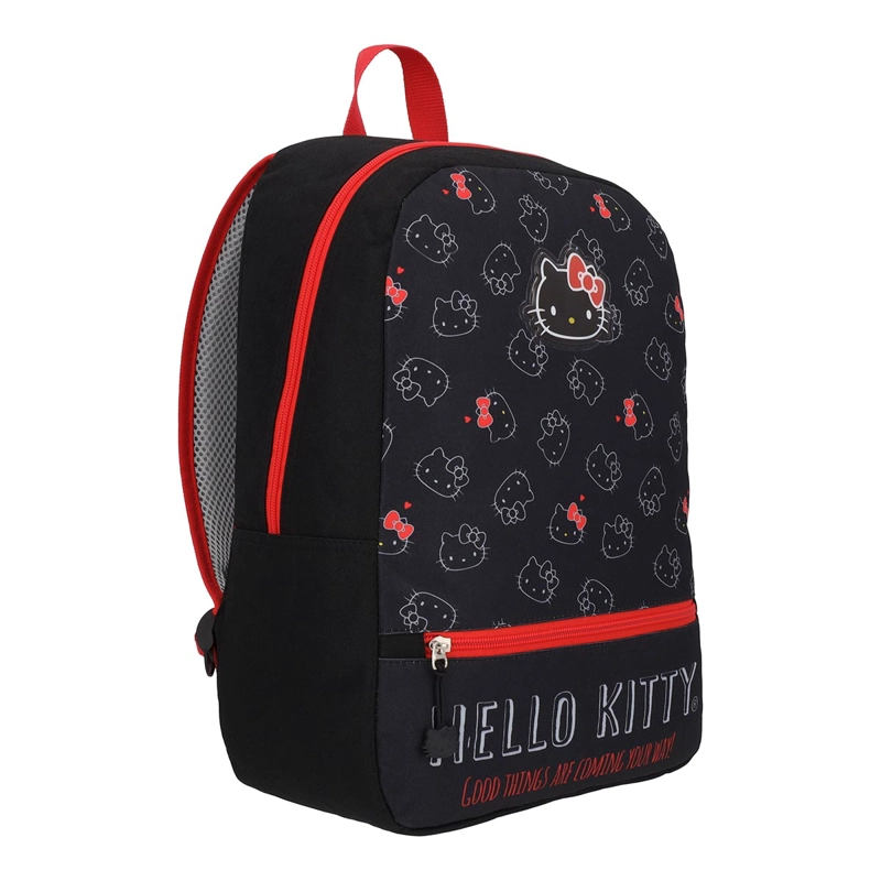 MOCHILA HELLO KITTY JUVENIL NEGRO ROJO 17L - 2