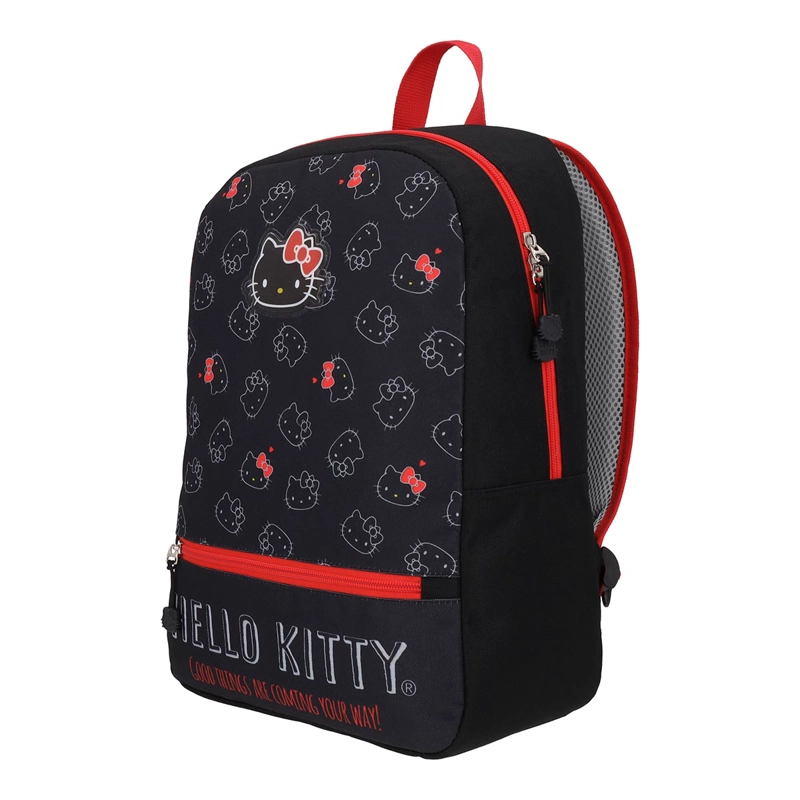 MOCHILA HELLO KITTY JUVENIL NEGRO ROJO 17L - 7